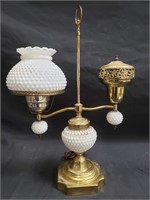 Brass & hobnail, tension rod lamp box lot