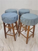 4 Wooden Stools, removable Padded Cushion