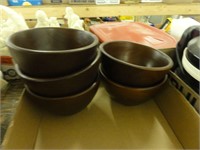 wooden bowls with serving bowl