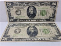 2  1934 $20 Bill Currency Notes