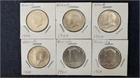 6- 1964 Kennedy Half Dollars
