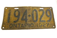 1927 Ontario License Plate
