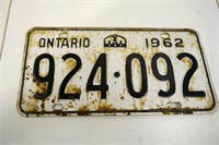 1962 Ontario License Plate