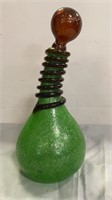Blown Green/Brown Glass With Stopper, 13in. Tall