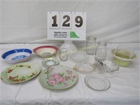 Lot of Misc. Plates, Bowls, Kerr Jars, Basket