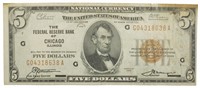 Illinois. Series 1929 National Currency $5