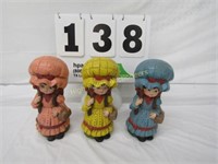 (3) Vintage Evergreen Ceramic Girls In Bonnets