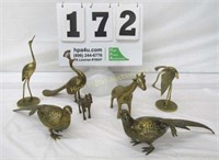 Lot of Brass Figurines - Peacock, Cranes,