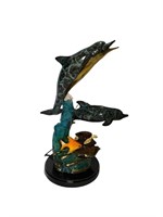 Two Dolphin with Turtle Bronze in Special Patina 1