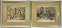 Pair Antique French Colored Engravings