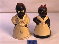 2 Vintage Black Americana Ceramic Salt Shakers