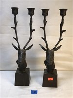 Vintage Bronze & Brass Deer Head Candelabras