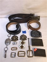 Lot of Leather Belts and Belt Buckles