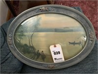Vintage Framed Oval Picture, Bubble Glass