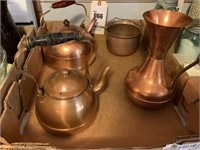 2 Copper Tea Pots, Copper & Brass Pitcher