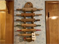 Rolling Pin Display with 7 Vintage Rolling Pins