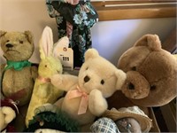 6 Teddy Bears, some Vintage, 1 Rabbit, 1 Bulldog,