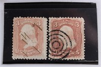 Lot of 2 US 1860s Stamps Pink Washington