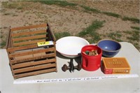 Egg Crate, enamel, cigar box, Threed spools