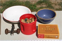 Egg Crate, enamel, cigar box, Threed spools