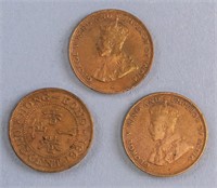 Lot of 3 Hong Kong 1 Cent Coins 1931, 1933, 1934