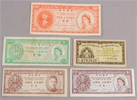 Lot of 5 Hong Kong Bills 1, 5, 10 cents