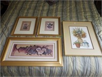 Set of 4 Floral Themed Art Pieces in Frames