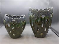 Pair of Blue/Green Cutout Decorative Vases