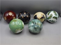 Set of Six Decorative Patterned Glass Balls