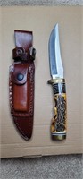 FIXED BLADE KNIFE WITH LEATHER SHEATH