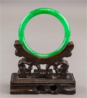 Chinese Green Jadeite Carved Bangle