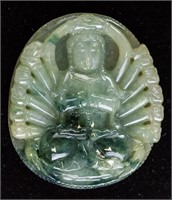 Chinese Two Tone Jadeite Carved  Buddha Pendant