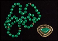 Chinese Malachite Necklace and Brooch