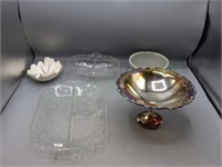 Silver Plated Footed Bowl with Assorted Glassware