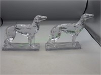 Vintage Pair of Glass Borzoi Wolfhound Bookends