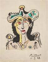 Spanish Watercolor on Paper Signed Picasso