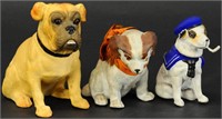 THREE SEATED DOG CANDY CONTAINERS