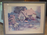Peaceful Watercolor of Cottage on a Lake