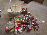 Wicker Basket of Shiny Brite Christmas Ornaments
