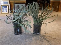 Pair of Faux Botanicals in Glass Vases