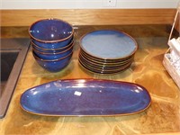 World Market Dish Set in Blue Speckled Pattern