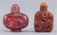 Lot of Two Agate Carved Snuff Bottles