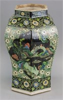 Chinese Wucai Famille Verte Hexagonal Vase Kangxi