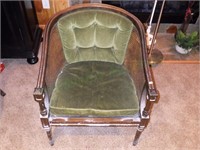 Vintage Ethan Allen Wooden/Caned/Velvet Chair (A)
