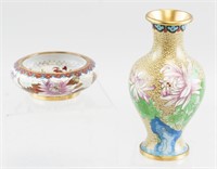 2-Piece Cloisonne Japanese Bowl and Vase