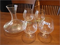 Set of 4 Brandy Snifters and Glass Decanter