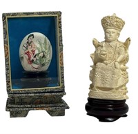Hand Carved Ivory Figurine and Hand Painted Egg