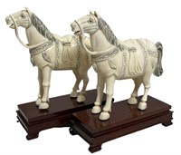 Pair of Hand Carved Ivory Horses