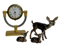 Natico Quartz Clock and Porcelain Figurines