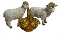 Lamb Figurines and Collectible Glass Basket